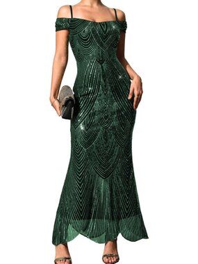 Sparkly Off-Shoulder Sequin Long Dress | Elegant Evening Gown | Party Wear